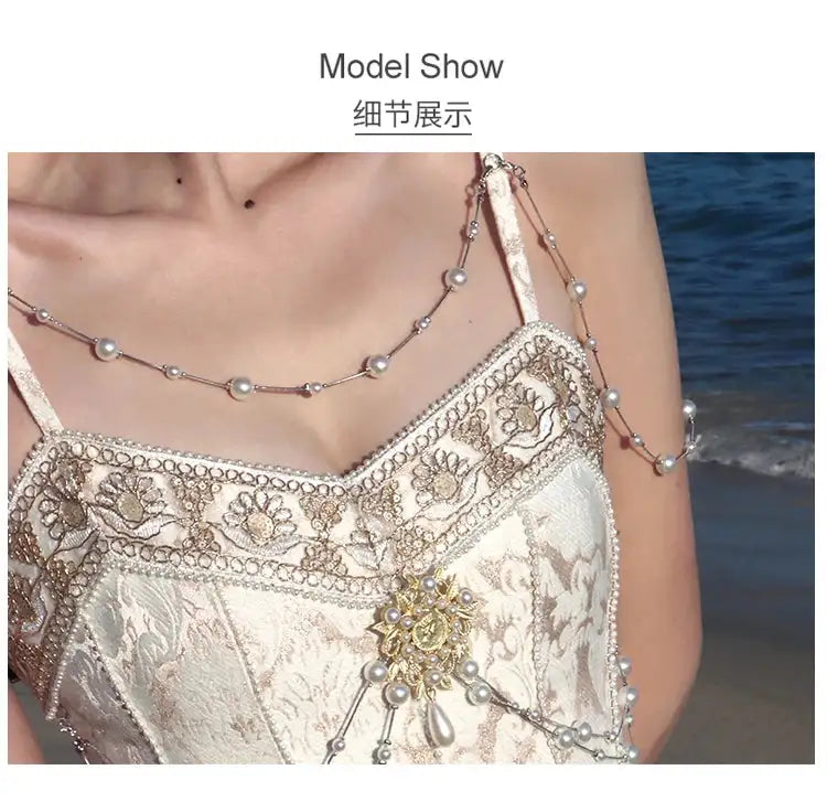 Summer Women Gorgeous Party Mermaid Prom Dress Spaghetti Strap Pearl Beading Ruffles Dress Feminine Backless Trumpet Long Dress - Lootquake