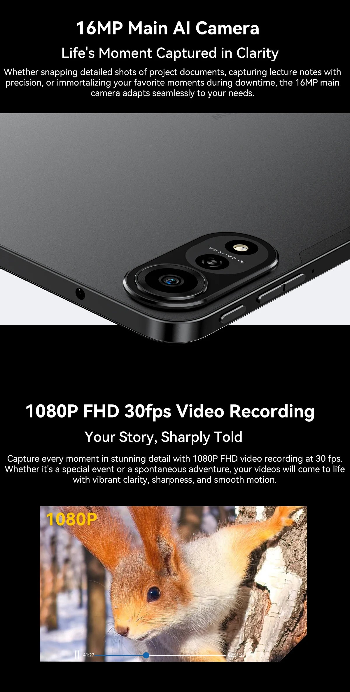 Tablettes Blackview MEGA 2 12 pouces 2K écran Widevine L1 24 Go (8 + 16) Android 15 256 Go 9000 mAh AI caméra principale Pad PC