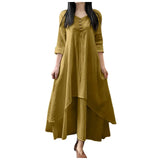 Women Elegant Linen White Dresses Bohemia Layering Vintage Robe Long Sleeve Loose Long Dress Female Autumn Vestidos - Lootquake