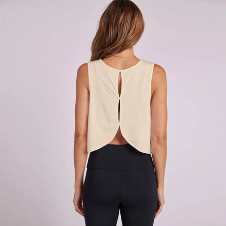 Women'S Solid Color Top Women'S Sports Suspender Top Women'S Fashion Hollow Back Sports Running Fitness Casual Hundred Yoga Top - Lootquake