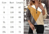 Color Blocked Printed Long Sleeved Zipper V-neck Women's T-shirt High Street Fashion Elegant Commuting Style Autumn Top - Lootquake