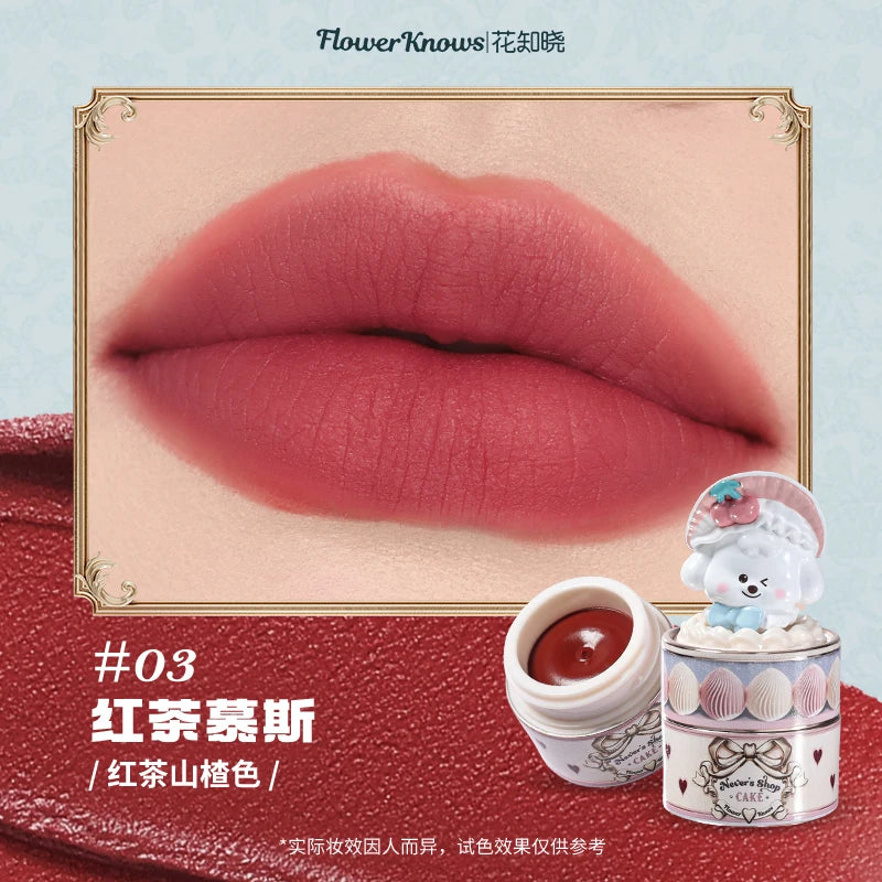 Crema labial Flower Knows Strawberry Cupid Cake, barra de labios hidratante mate, maquillaje de labios suave y sedoso, cosméticos profesionales.