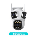 Caméra IP PTZ extérieure à trois objectifs, 6K HD, trois écrans, WiFi, suivi automatique, double objectif 4K, caméra de vidéosurveillance sans fil iCsee