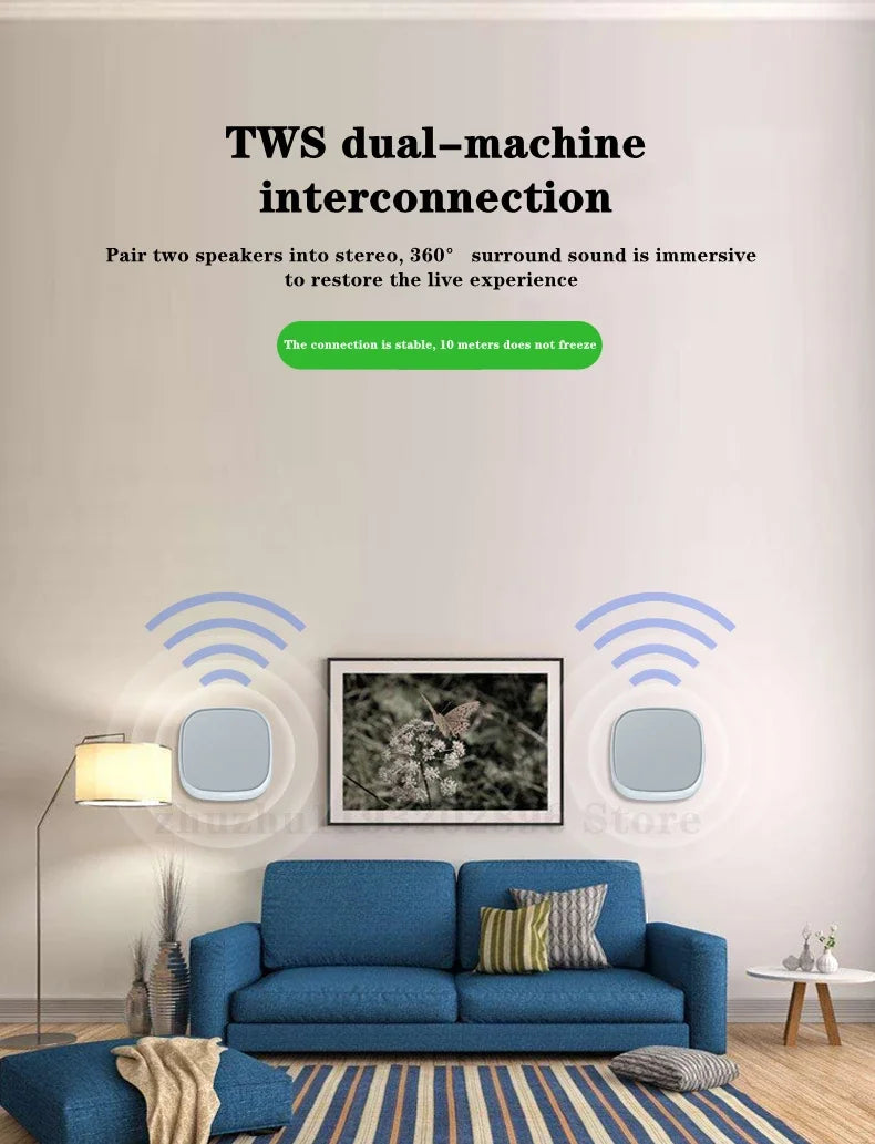 Altavoz Bluetooth de pared con interconexión TWS, batería incorporada de 4400 mAh, estéreo portátil, subwoofer estéreo envolvente 3D inalámbrico.