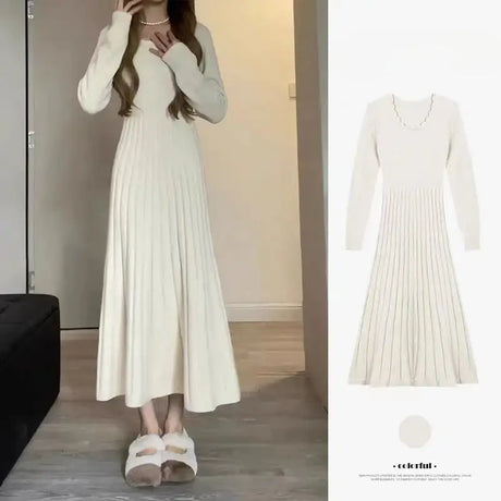 Sweater Long Dress For Woman Clothes Swing Casual Autumn Winter Knitted Korean Slim Long Sleeve Elegance Sweet Femal Clothing - Lootquake