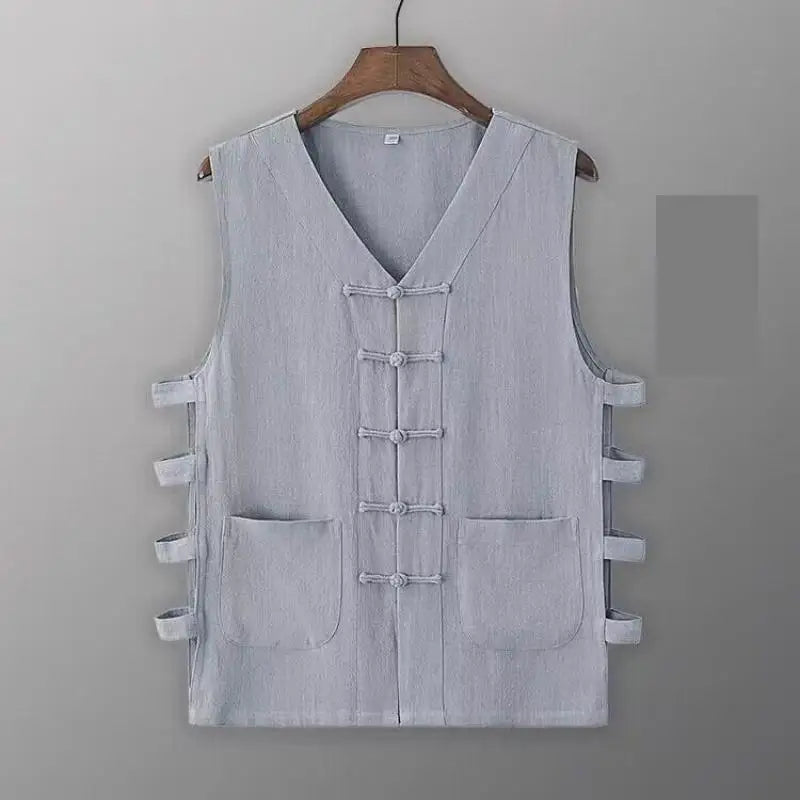 Vintage Vest Men Cotton Linen Shirt Kung Fu Vest Summer Tank Top Tang Suit Traditional Chinese Clothing Sleeveless Open Cardigan