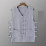 Vintage Vest Men Cotton Linen Shirt Kung Fu Vest Summer Tank Top Tang Suit Traditional Chinese Clothing Sleeveless Open Cardigan