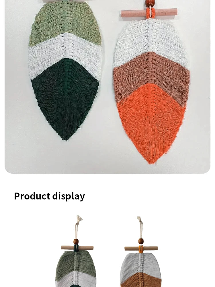 Bohemian Style Woven Leaves Hanging Wall Hanging Tapestry Set of 2 Home Decoration Cotton Thread Decorative Crafts Hangings