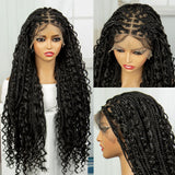 36" Knotless Box Braids Wig | Bohemian Style | Curly Ends | Lace Front | With Baby Hair | For Black Women