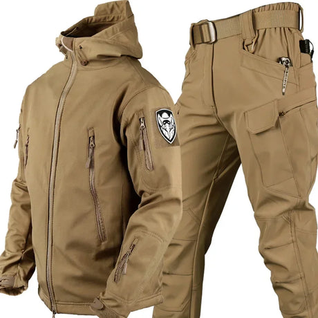 5XL Shark Skin Soft Shell Autumn and Winter Plush Thickened Mountaineering Tactics Training Breathable Windproof Charge Suit - Lootquake