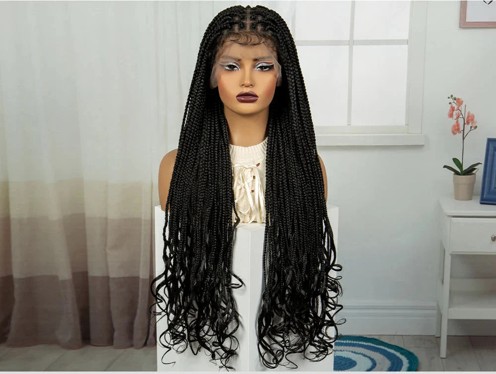 34" HD Boho Box Braids Wig | Curly Ends | Full Lace | Baby Hair