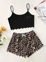 Leopard Print Sling Sleepwear Women's Pajamas Set Sexy Lingerie V-Neck Sleeveless Top and Shorts Sets Pyjamas Homewear - Lootquake