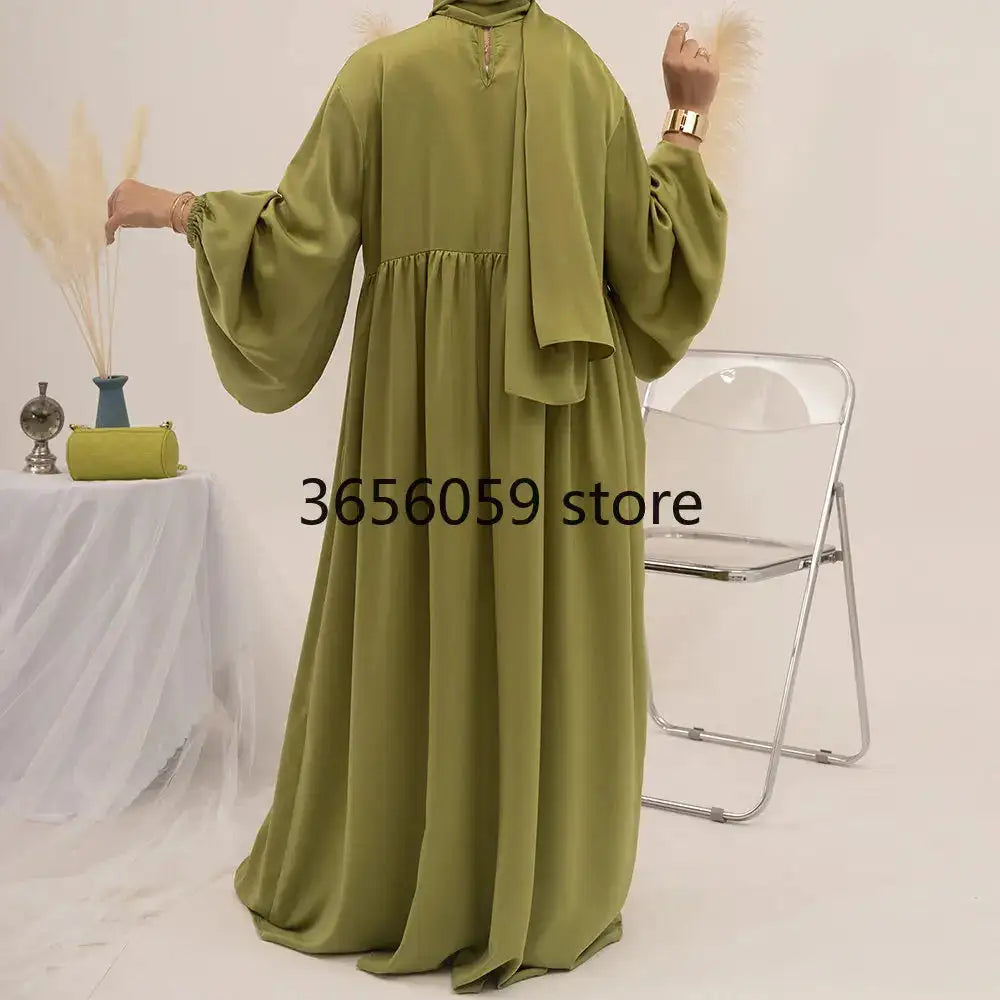 Plain Abaya Muslim Long Dress Women Balloon Sleeve Casual Islamic Clothing Dubai Turkish Modesty Kaftan Ramadan Eid - Lootquake