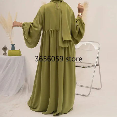 Plain Abaya Muslim Long Dress Women Balloon Sleeve Casual Islamic Clothing Dubai Turkish Modesty Kaftan Ramadan Eid - Lootquake