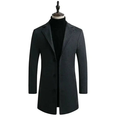2024 Spring Autumn New Long Cotton Coat New Wool Blend Pure Color Casual Business Fashion Men's Clothing Slim Windbreaker Jacket - Lootquake