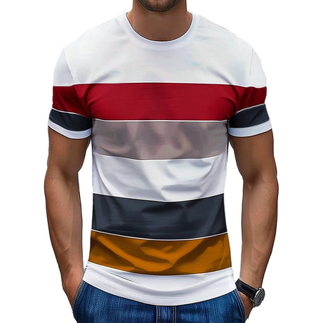Mens Work Shirts Mens T-Shirts Tops Gifts Mens Womens Everyday Stripe Print Short Sleeve Crew Neck T-Shirt Tops Gym Tops - Lootquake