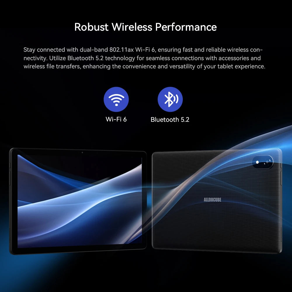 Tablette Alldocube iplay 60S 4G-LTE/WiFi 10,1 pouces, 4 Go + 8 Go de RAM, 128 Go de ROM, système d'exploitation Android 14, grande batterie 6200 mAh, Wi-Fi 6