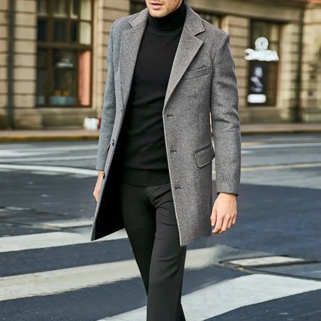2023 Autumn and Winter New Men's Windbreaker British Long sleeved Woolen Coat Fashion Trend Coat Suit Single breasted - Lootquake