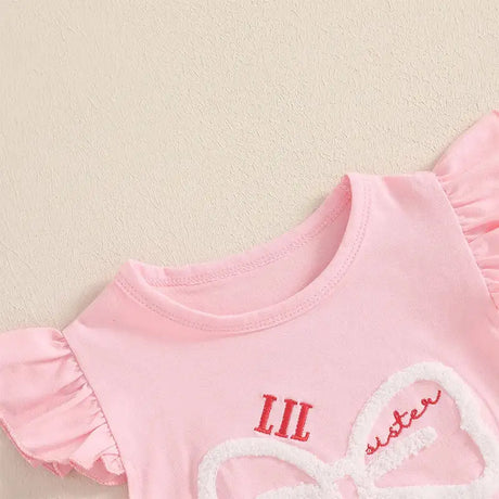 Cute Matching Baby Toddler Brother Outfit Bow Fly Sleeve Tops Elastic Waist Ruffle Shorts 2 Piece Summer Set for Siblings - Lootquake