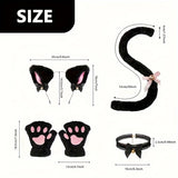 5Pcs Sets Cat Paw Gloves Winter Cute Cartoon Girl Open Finger Gloves Bell Headband Fox Cat Ear Headwear