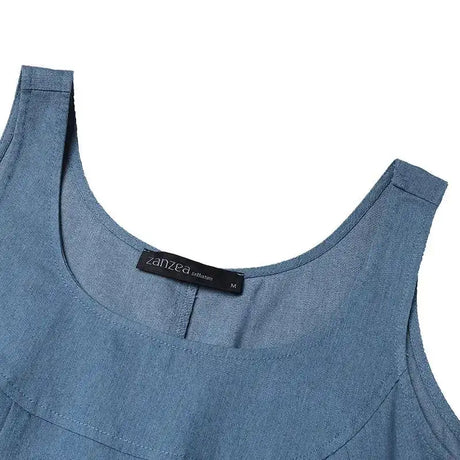 Summer Muslim Long Dress Abaya ZANZEA Women Vintage Sleeveless Denim Blue Maxi Vestidos Dubai Robe Casual Loose Ramadan Sundress - Lootquake
