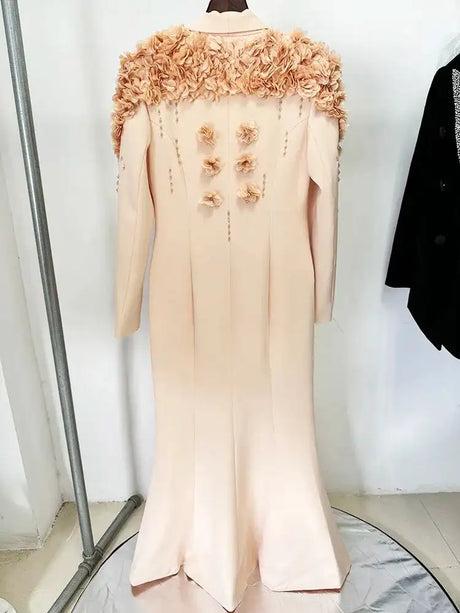 HIGH QUALITY Newest Fashion 2025 Designer Maxi Dresses Women's Long Sleeve Stunning Flowers Appliques Beaded Long Dress - Lootquake