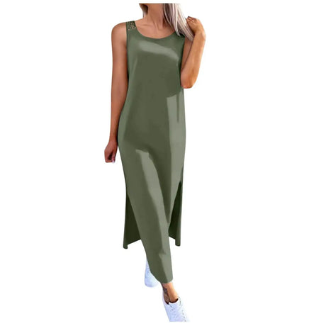 Womens Summer Dress Long Dress Casual Loose Maxi Dresses Beach Outfit 2024 Resort Women Summer Dress Sleeveless Large Nightshirt - Lootquake
