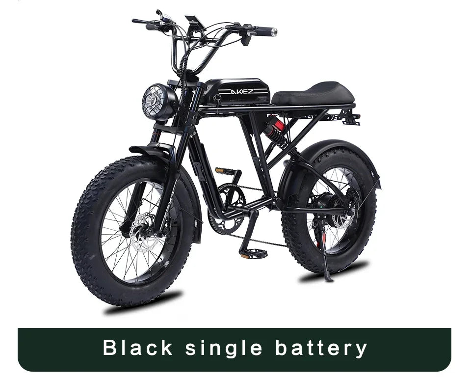 Bicicleta eléctrica retro de 1500 W, 48 V, 36 Ah, 20 x 4 pulgadas, neumáticos anchos, para montaña y nieve, AKEZ, motocicleta para adultos.