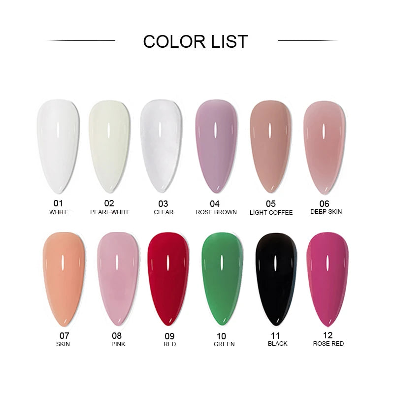 15ml Poly Nail Gel Set ,Pure Color Acrylic Extension Gel ,Quick Crystal Builder Nail Gel for Art Design ,Extend Nail Fingertips