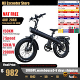 Bicicleta eléctrica para adultos HX Q20PRO de 2000 W, 48 V, 20 Ah, batería extraíble, plegable, neumáticos anchos de 20 pulgadas.