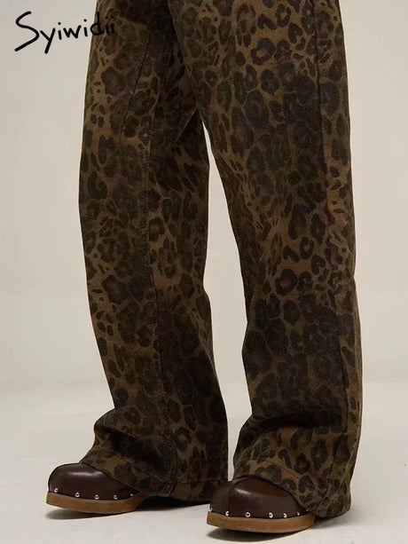 Syiwidii Leopard Print Y2k Jeans Women Oversized Wide Leg Denim Trousers Streetwear Hip Hop Vintage Loose Baggy Designer Jeans - Lootquake