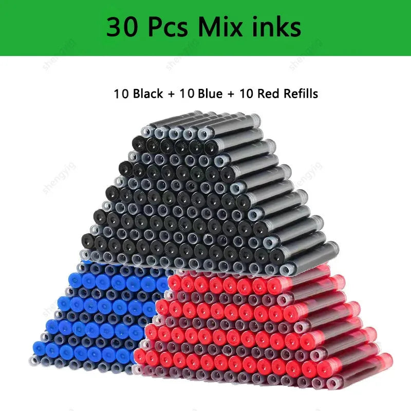 Juego de 33 plumas estilográficas Kawaii con tinta reemplazable, tinta negra, azul y roja EF de 0,38 mm, bolígrafos escolares, material de oficina, papelería para escribir.