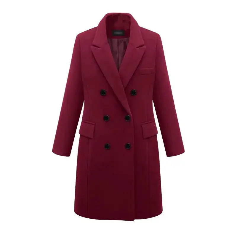 Chaqueta de lana de otoño-invierno para mujer, abrigo largo cortavientos cruzado y ajustado.