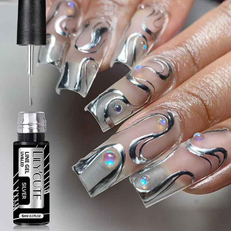 LILYCUTE 5ml Liner Gel Nail Polish UV LED Nail Art Paint Gel Gorgeous Glitter French Effect Semi Permanent Nail Painting UV Gel