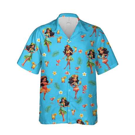 3D Print Hula Girl Graphic Beach Shirts For Men Casual Short Sleeve Hawaiian Dancer Blouses Aloha Beach Button Shirts Mens Tops - Lootquake