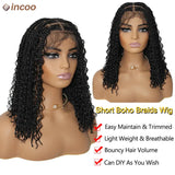 12" Boho Bob Braided Wig | Goddess Knotless Braids | 360 Full Lace | Curly Ends | Baby Hair