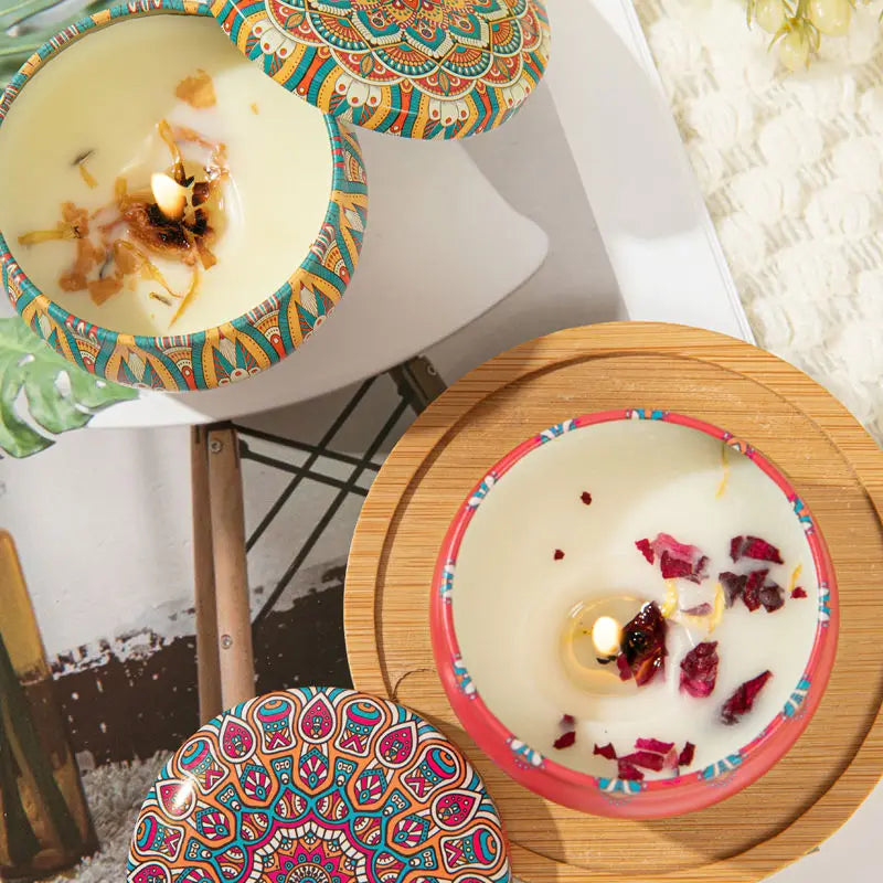 Velas aromáticas de osmanthus y gardenia con pétalos. Pequeñas velas aromáticas románticas para cumpleaños de niñas. Aromaterapia para el hogar.