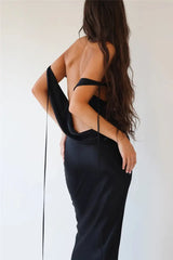 Fashion Women Satin Vintage Long Bodycon Dress Elegant Backless Spaghetti Strap Long Dress Y2K Sexy Low Cut Club Party Dress - Lootquake