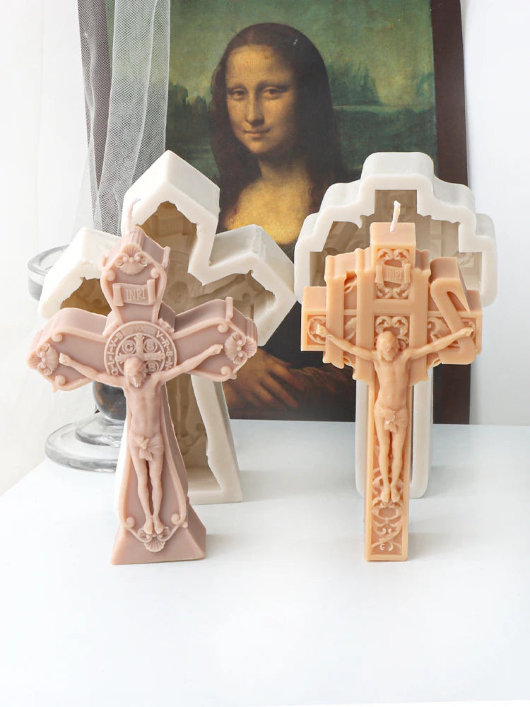 Moule en silicone 3D en forme de croix de Jésus pour bougie, moulage en résine pour perles aromatiques, savon, décoration artisanale, cadeau