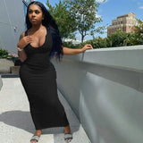 Sifreyr Ribbed V Neck Tank Long Dress Women Solid Sleeveless Bodycon Maxi Dress Sexy Streetwear Party Club Outfits Slim Sundress - Lootquake