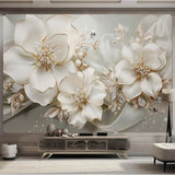 Custom Large Size Modern Wallpaper 3D Embossed Flowers Jewelry Mural Paper TV Background Wall Living Room Decor Home Improvement