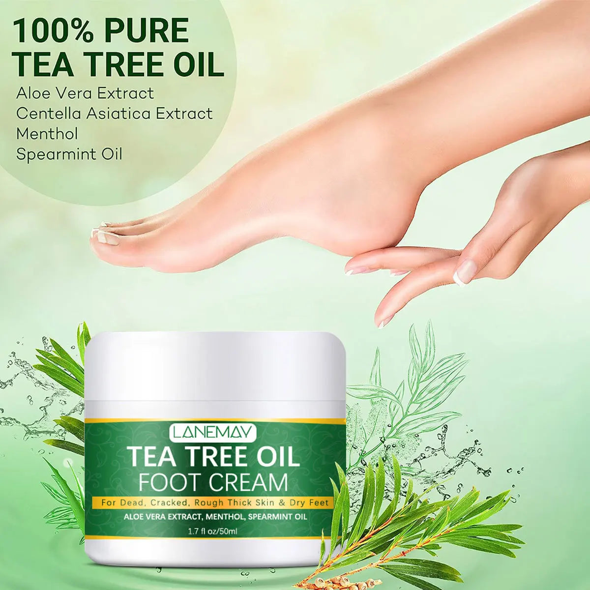 Crema hidratante para pies, para pies y talones secos. Crema calmante para pies secos y agrietados con urea y aceite de árbol de té.