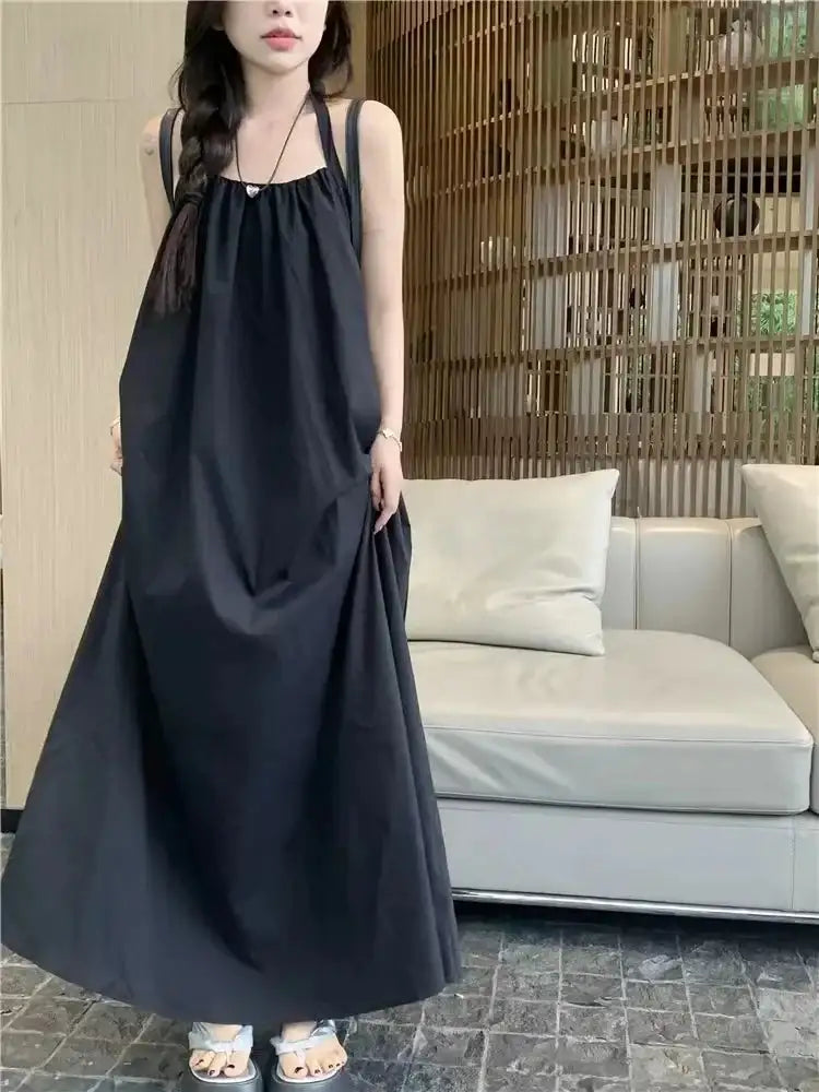 Vestido de vacaciones de verano estilo tailandés con espalda abierta, cuello halter, antiedad, para fotografía, playa, largo, con cinturón