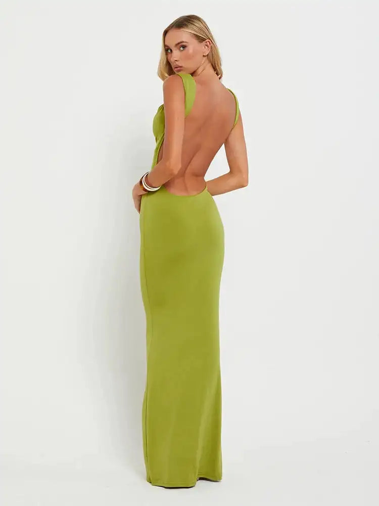 Sibybo Fashion Elegance Robe longue sans manches dos nu Basics Couleur unie Robe moulante 2024 Tempérament Femmes Club Robes de soirée