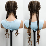 34" Ombre Twist Braided Lace Wig | Curly Ends | Baby Hair | Synthetic Braids | Black Women