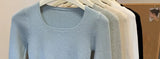 Suéteres de manga larga para mujer, camisetas ajustadas de cuello cuadrado, tops de cuello bajo de alta gama para otoño e invierno, 2025