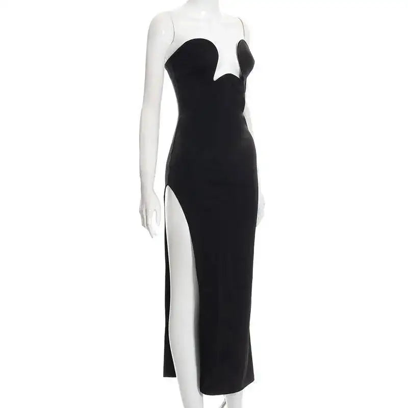 Women's Evening Dress Design Strapless Hollow Out Backless High Waist Side Slit Bodycon Sexy Women Party Club Long Dress - Lootquake