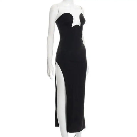 Women's Evening Dress Design Strapless Hollow Out Backless High Waist Side Slit Bodycon Sexy Women Party Club Long Dress - Lootquake
