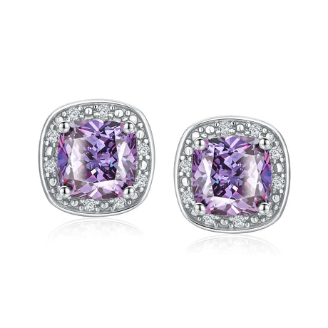 DAYBYDAY Purple Earrings for Women 925 Sterling Silver Alexandrite Earrings June Birthstone Earrings Cushion Cut Crystal Halo Earrings - Lootquake