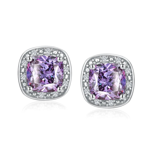 DAYBYDAY Purple Earrings for Women 925 Sterling Silver Alexandrite Earrings June Birthstone Earrings Cushion Cut Crystal Halo Earrings - Lootquake